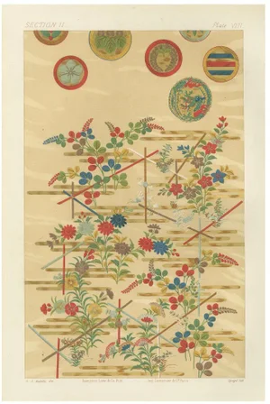 Japanese Floral Motifs on Golden Background, 1880s, Paper