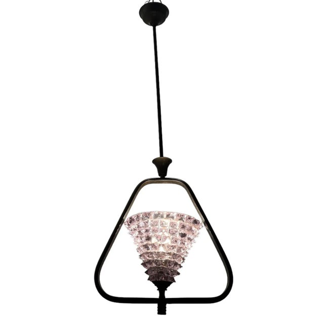 Lavender murano glass bronze rostrato light pendant 1950’s height including rod and ceiling canopy 90 cm height without...