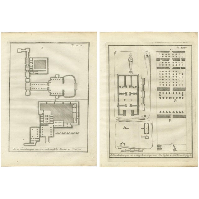 Ancient Egyptian Temple and Tomb Ground Plans Thebes, 1776, Paper, Set of 2 For Sale