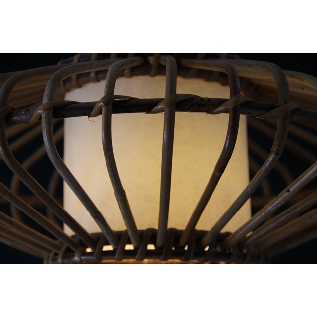 Flying Saucer Bamboo Pendant Light from Louis Sognot, 1950, Set of 2 For Sale - Image 12 of 18