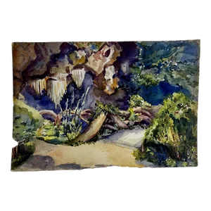 Mid 20th Century Expressionist Nature Landscape Watercolor Painting