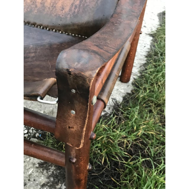 Mid-Century Modern Vintage Leather Safari Chairs, 1960s, Set of 2 For Sale - Image 3 of 8