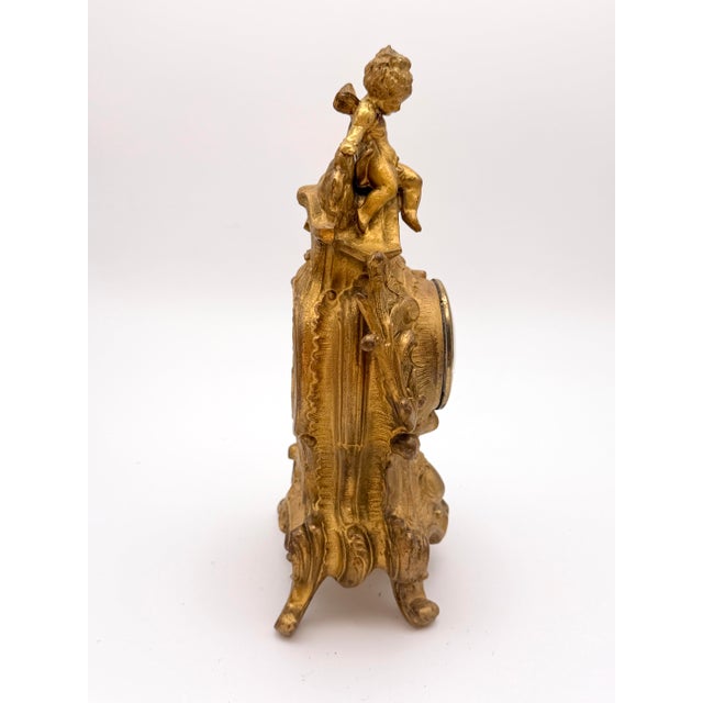 Late 19th Century Antique French Louis XV Style Gilt Boudoir Clock by Jennings Brothers - Model 697 For Sale - Image 4 of 10