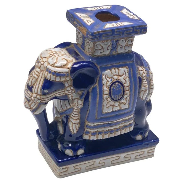 Hollywood Regency Chinese Blue Elephant Garden Plant Stand For Sale - Image 11 of 11