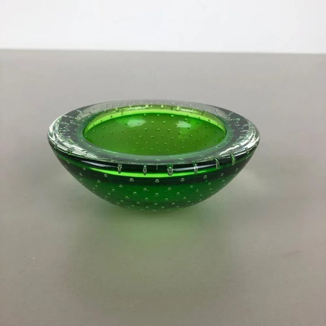 1970s Green Bullicante Murano Glass Ashtray, Italy, 1970s For Sale - Image 5 of 15