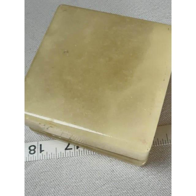 Vintage Alabaster Trinket Box Cream Floral Violet Italy Square Stone For Sale - Image 14 of 16