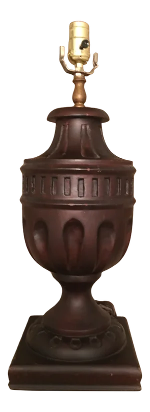 Walnut Finish Hand Carved Wooden Lamp