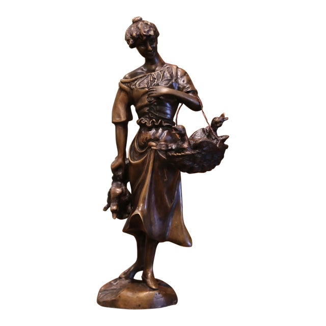 19th Century French Bronze Sculpture "The Lady With the Ducks" Signed Moreau For Sale