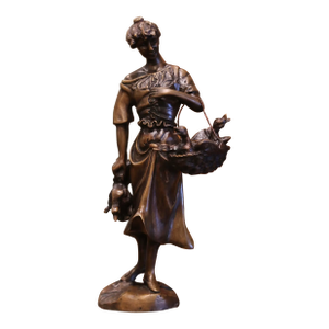 19th Century French Bronze Sculpture "The Lady With the Ducks" Signed Moreau