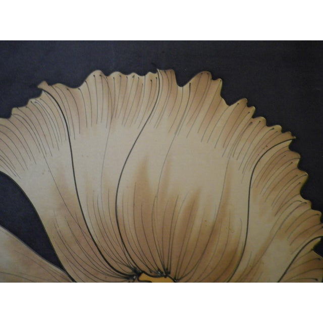 Beige Ginkgo Leaf Painting on Silk, France, 1970s For Sale - Image 8 of 18