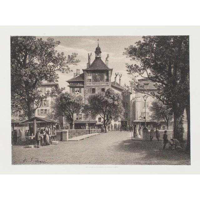 Antonio Fontanesi - Geneve - Original Lithograph - Mid-19th Century For Sale