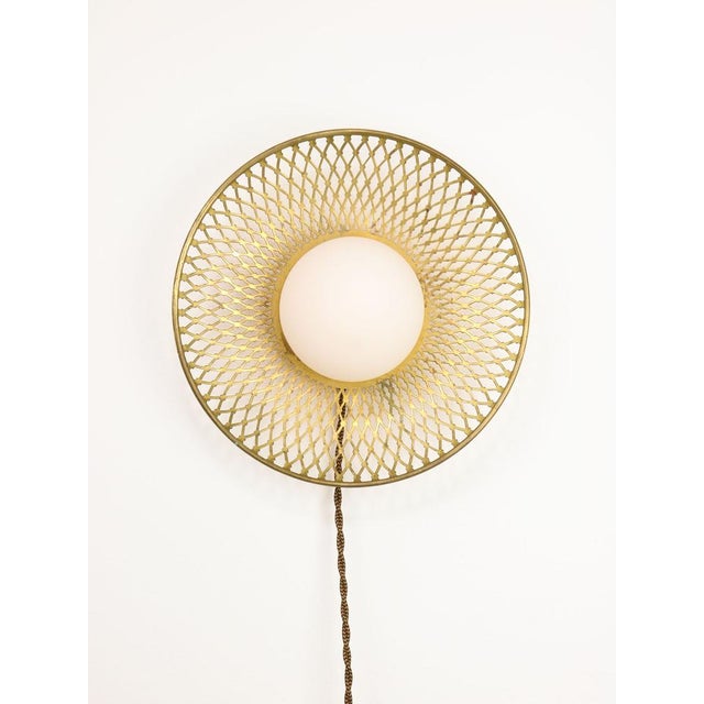 Mid-Century Intricate Wall Lamp in Brass and Opaline Glass, 1950s For Sale - Image 18 of 18