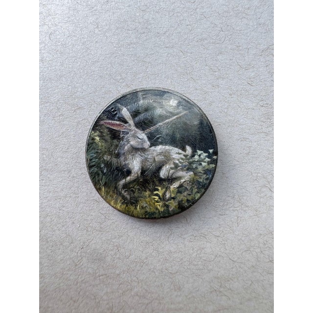 When the Moon Ascends by Bryanna Marie | Oil On Coin of a hare in a moonlit forest setting For Sale - Image 4 of 5