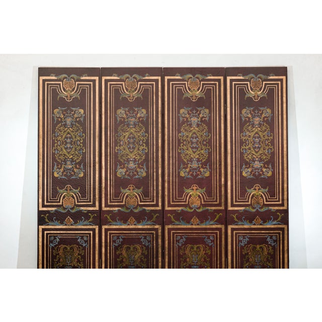 Chinese Vintage Chinese Four-Panel Painted Screen in Dark Red Brown Finish For Sale - Image 3 of 10