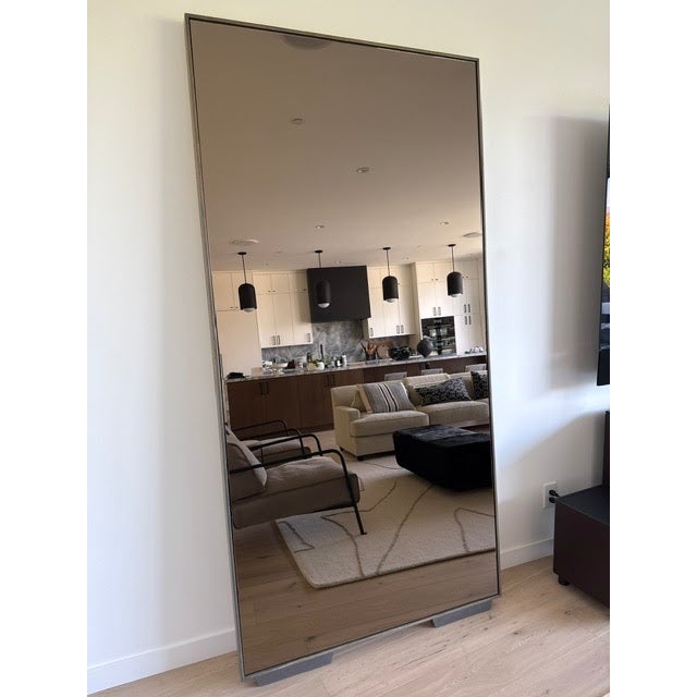 Contemporary Custom Oversized Bronze Standing Mirror With Washed Walnut Frame For Sale - Image 3 of 3