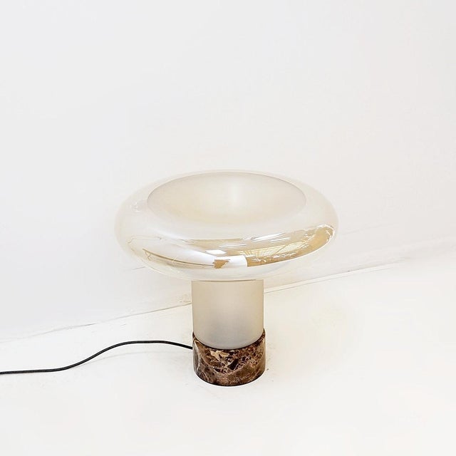 Mushroom Table Lamp with Marble Base and Opal Glass Shade For Sale - Image 9 of 14