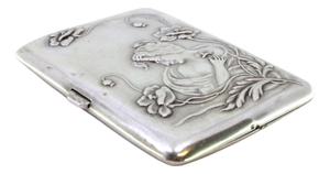Art Nouveau Silver Relief Cigarette Case with Young Lady and Gold Interior