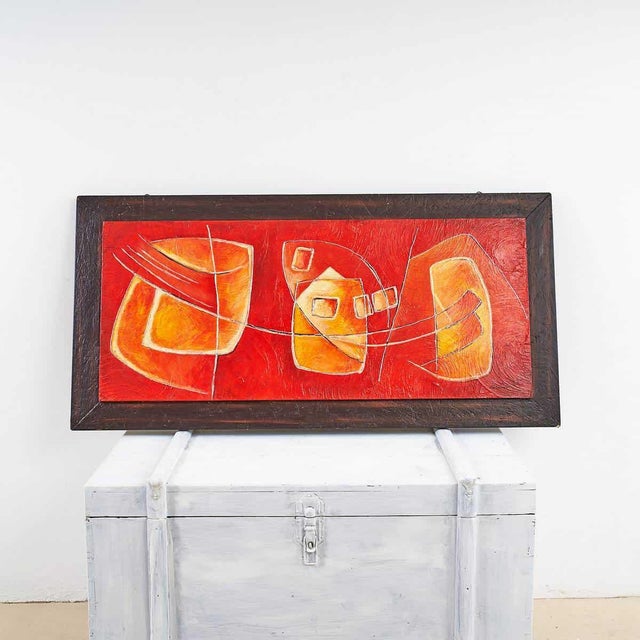 Orlando, Warm Color Abstraction, 2000s, Mixed Media Acrylic on Board, Framed For Sale - Image 6 of 6