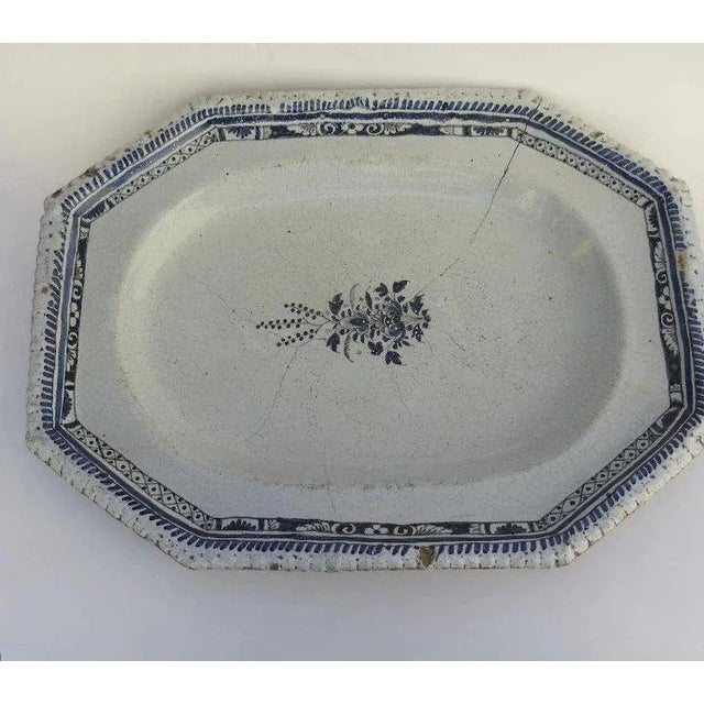 19th Century French 19th Century Faience Rouen Platter Staple Repair For Sale - Image 5 of 9
