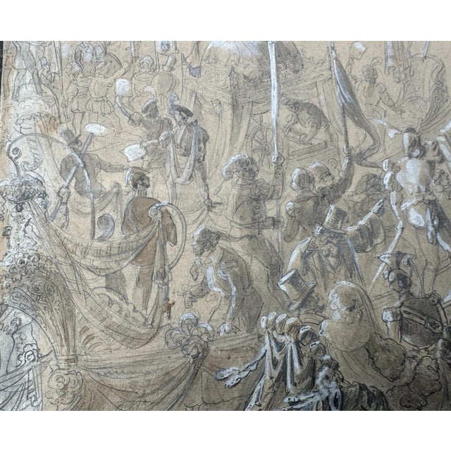 Beige Venice Regatta, Figurative Composition, Drawing, Framed For Sale - Image 8 of 13