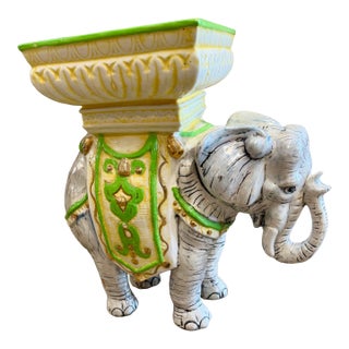 Italian Majolica Elephant Planter Stand For Sale