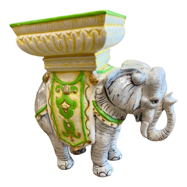 Italian Majolica Elephant Planter Stand For Sale