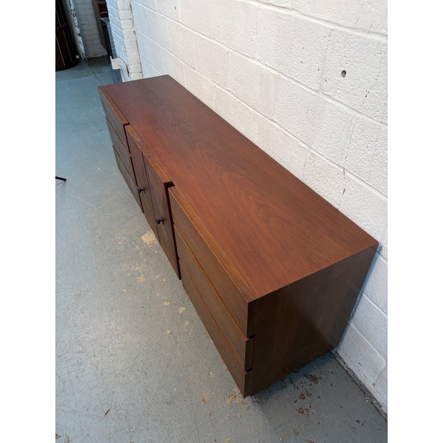 Brown Mid 20th Century Modern American of Martinsville Walnut "Diamond" Triple Lowboy Dresser For Sale - Image 8 of 16