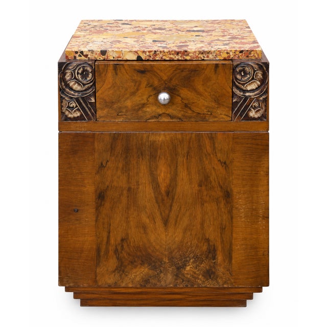 Wood Art Deco Walnut Dressing Table Set with Marble Top and Bedside Table, 1930s, Set of 2 For Sale - Image 7 of 15