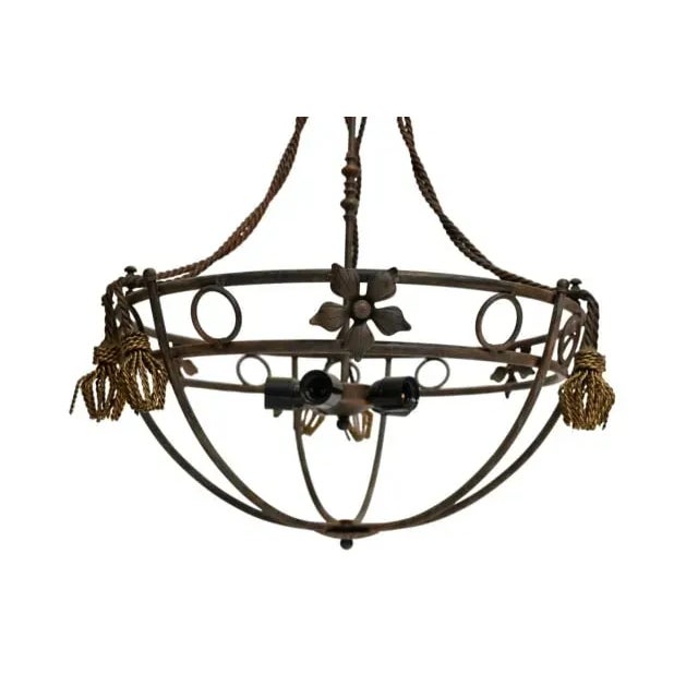 Antique Iron Depression Era 5 Light Chandelier Measures 30 inches x 21 inches. RARE