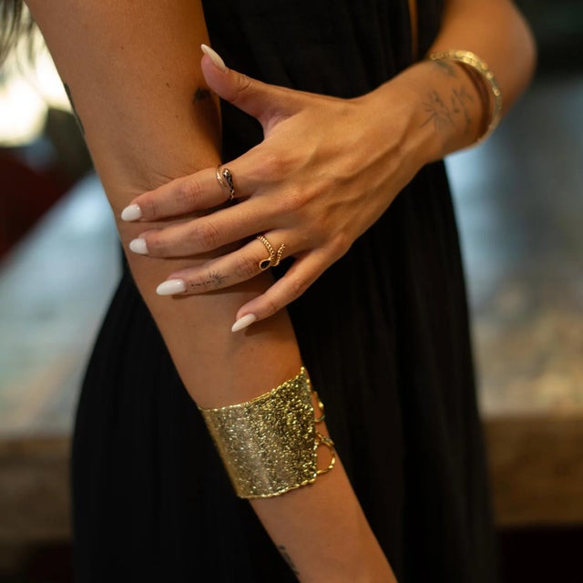 Midnight Teardrop Black Onyx Gold Adjustable Ring For Sale - Image 4 of 11