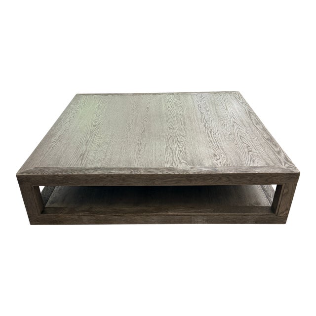 Restoration Hardware Oversized Minimalist Gray Oak Coffee Table For Sale