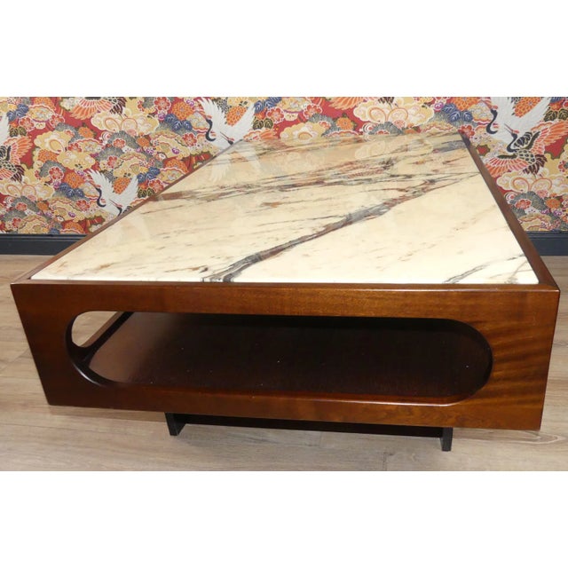 Wood Rosewood & Marble Coffee Table, 1970s For Sale - Image 7 of 13