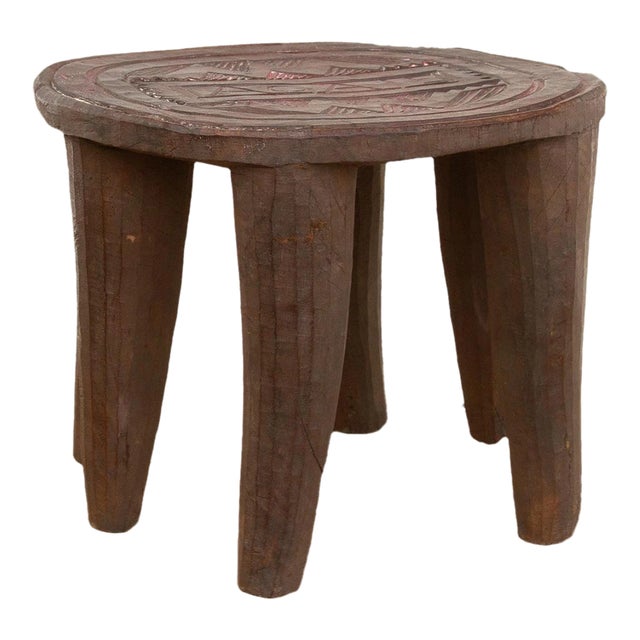 Patinated Brown Carved African Stool For Sale