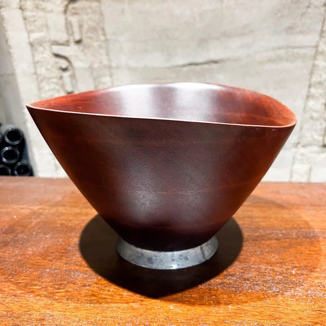 Mid-Century Modern 1970s Web Silver Mahogany Wood Bowl Philadelphia For Sale - Image 3 of 10