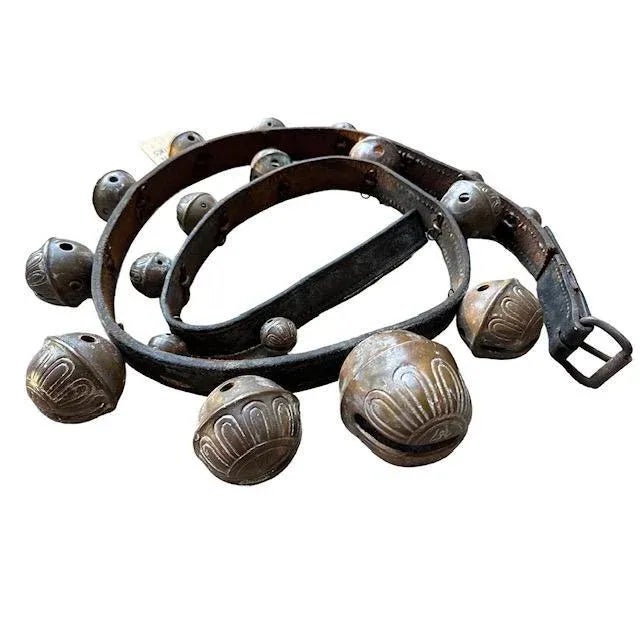 1900s Bronze Sleigh Bells on Leather Strap, Graduated For Sale - Image 4 of 5