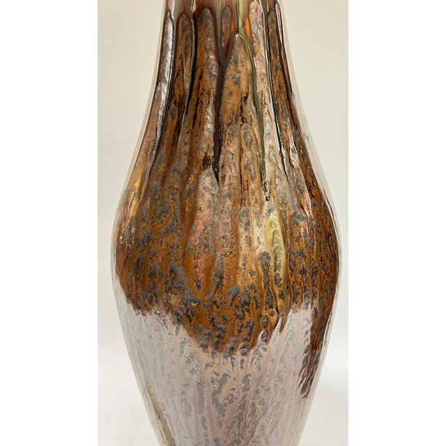 Ceramic Mid-Century Modern Amber and Brown Glazed Ceramic Table Lamps - A Pair For Sale - Image 7 of 12