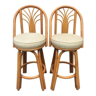 Mid-Century Rattan Swivel Bar Stools - a Pair For Sale