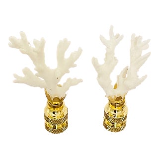 1970s Coastal Sea Coral Branches Lamp Finials Pair For Sale