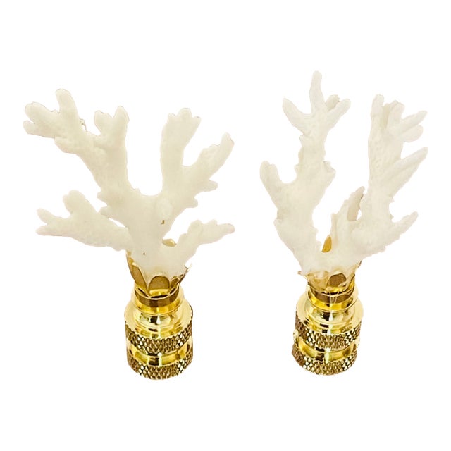 1970s Coastal Sea Coral Branches Lamp Finials Pair For Sale