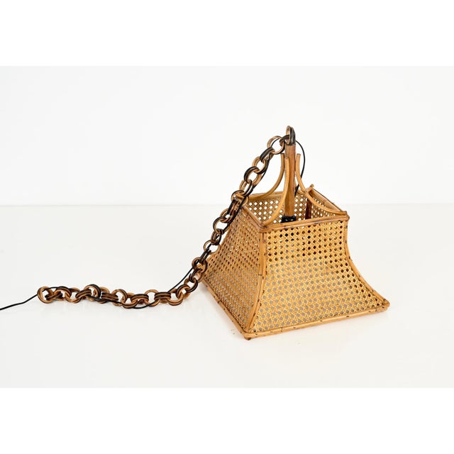 Midcentury French Riviera Bambo, Rattan and Straw Ceiling Light, Italy, 1960s For Sale - Image 11 of 14