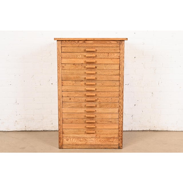 A rare and exceptional antique Arts & Crafts 16-drawer architect's blueprint flat file cabinet, map file, or art cabinet...