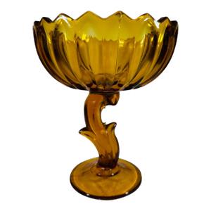Vintage Indiana Glass Amber Lotus Blossom Ppedestal Compote Bowl