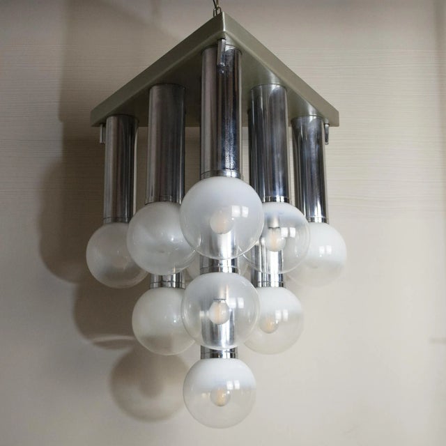 Pendant Chandelier With Lights in Satin Glass, Italy, 1970s For Sale - Image 17 of 17