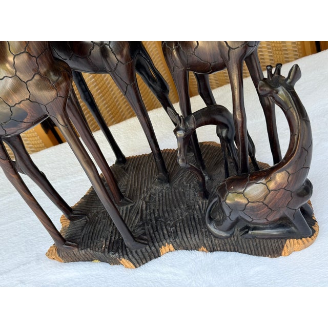 Wood Vintage African Hand-Carved Ebony Wood Intertwined Giraffe Herd For Sale - Image 7 of 15