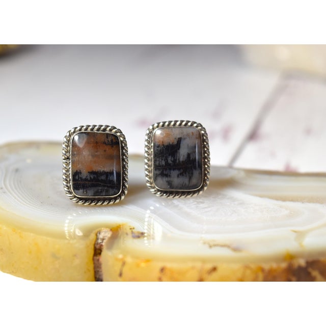Vintage Sterling Silver Dendritic Agate Cufflinks, A Pair For Sale - Image 16 of 18