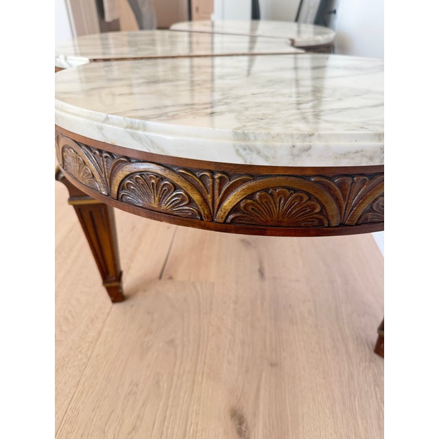 Neoclassical Vintage Neoclassical Three-Piece Marble Coffee Table With Hand-Carved Wood Base For Sale - Image 3 of 18