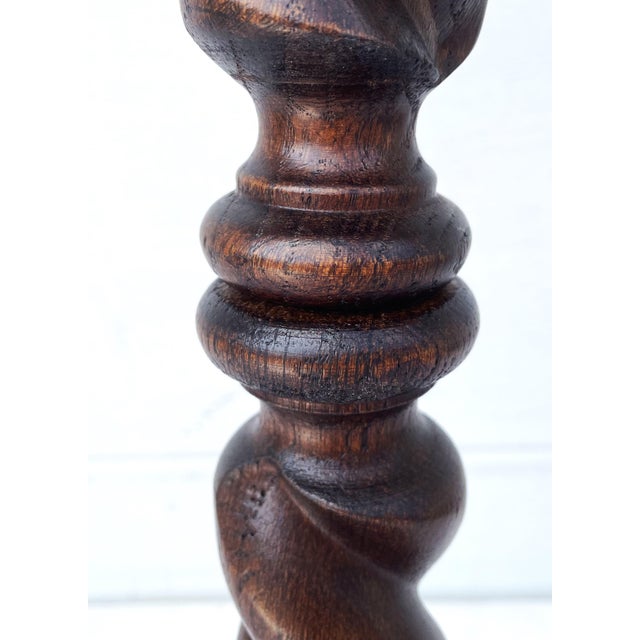 Free-Standing Ashtray in Oak Wood with Twisted Column and Glass Insert, 1970s, Set of 2 For Sale - Image 6 of 14