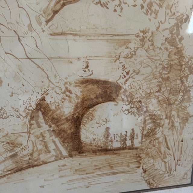 Renaissance Signed Antimo Beneduce Sepia Landscape Study Drawing For Sale - Image 3 of 6