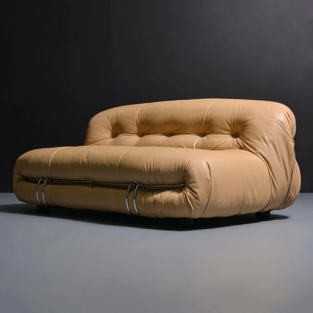 Tan Vintage Soriana Sofa by Afra & Tobia Scarpa in Original Natural Leather, 1970 For Sale - Image 8 of 9