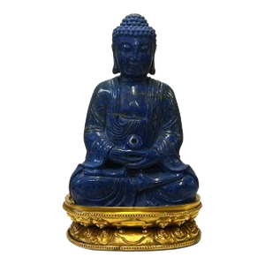 Oriental Blue Gem Stone Carved Sitting Meditation Buddha Statue